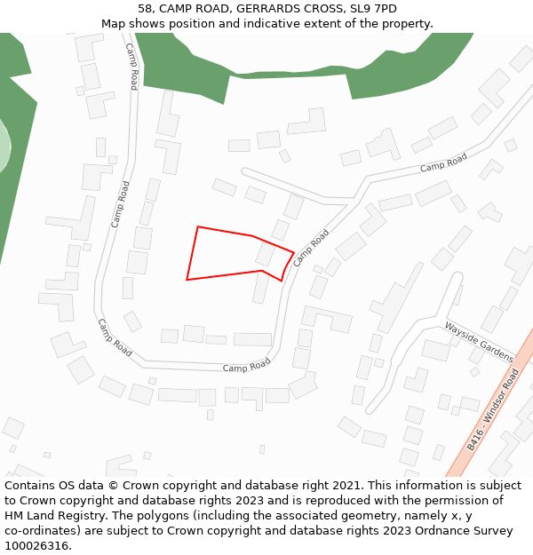 58, CAMP ROAD, GERRARDS CROSS, SL9 7PD: Location map and indicative extent of plot