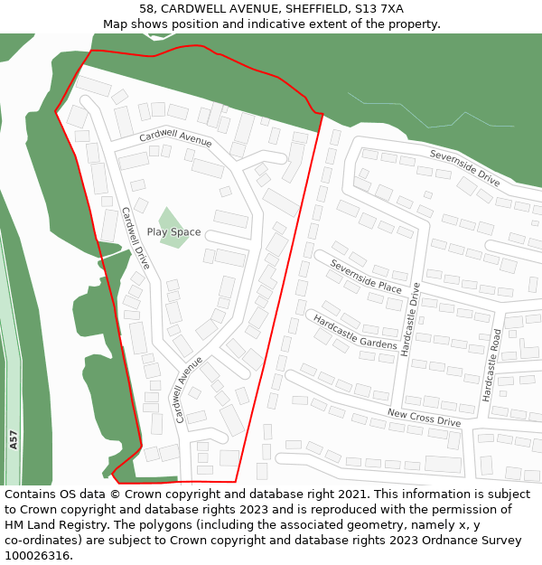 58, CARDWELL AVENUE, SHEFFIELD, S13 7XA: Location map and indicative extent of plot