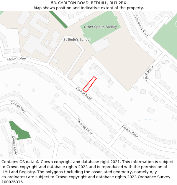 58, CARLTON ROAD, REDHILL, RH1 2BX: Location map and indicative extent of plot