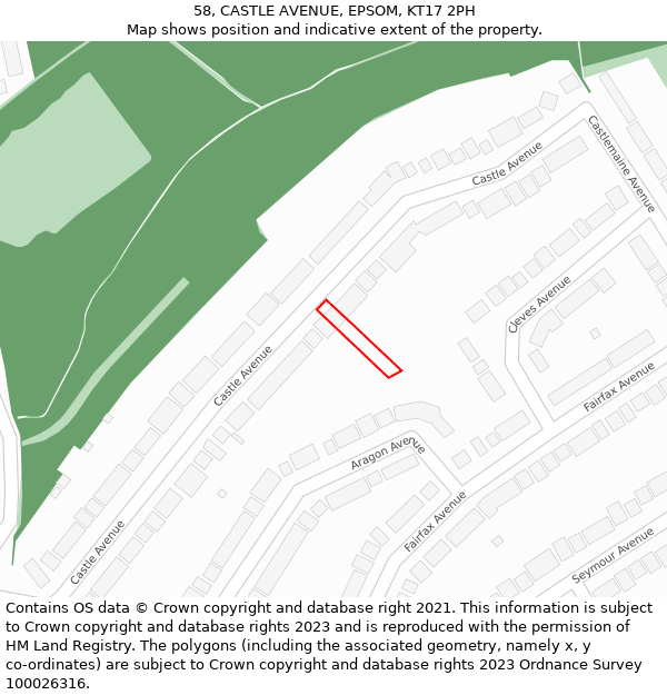 58, CASTLE AVENUE, EPSOM, KT17 2PH: Location map and indicative extent of plot