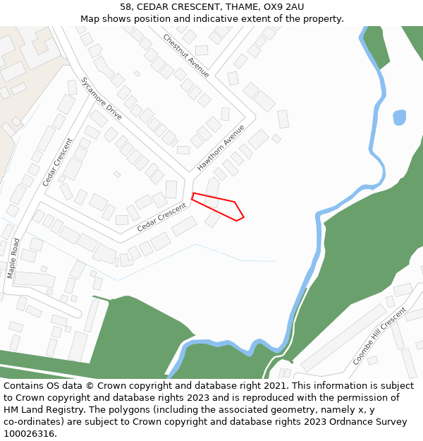 58, CEDAR CRESCENT, THAME, OX9 2AU: Location map and indicative extent of plot