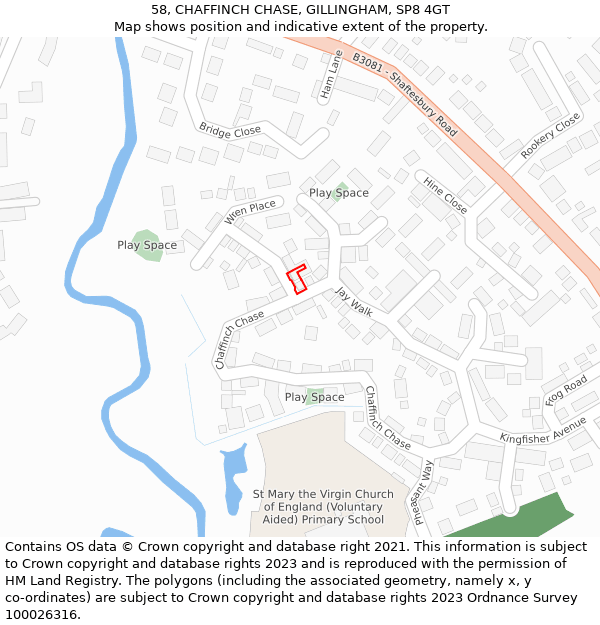 58, CHAFFINCH CHASE, GILLINGHAM, SP8 4GT: Location map and indicative extent of plot