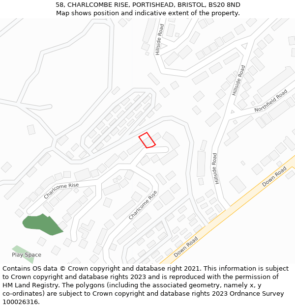 58, CHARLCOMBE RISE, PORTISHEAD, BRISTOL, BS20 8ND: Location map and indicative extent of plot