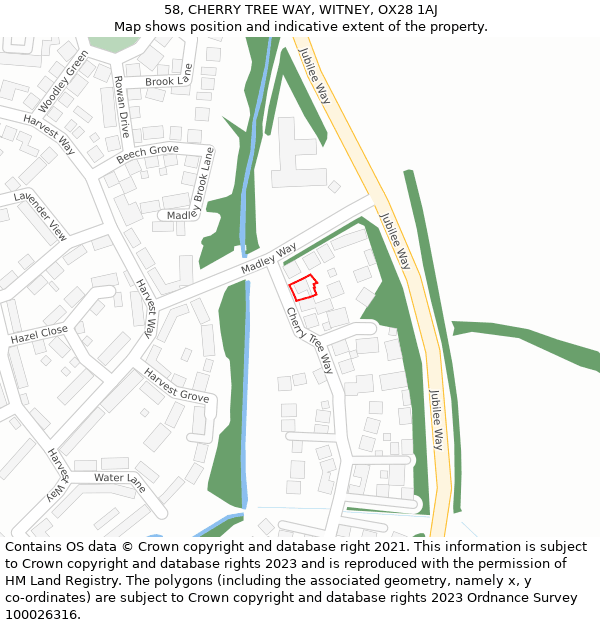 58, CHERRY TREE WAY, WITNEY, OX28 1AJ: Location map and indicative extent of plot