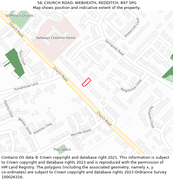 58, CHURCH ROAD, WEBHEATH, REDDITCH, B97 5PG: Location map and indicative extent of plot