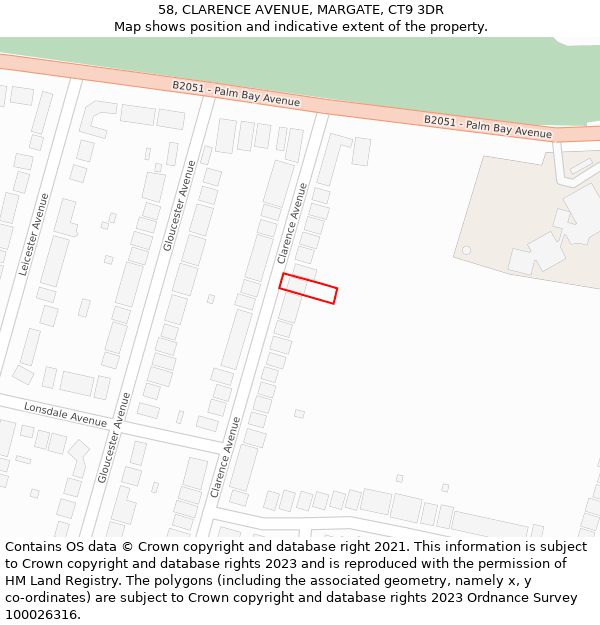 58, CLARENCE AVENUE, MARGATE, CT9 3DR: Location map and indicative extent of plot