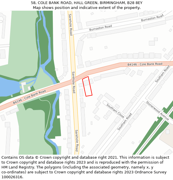 58, COLE BANK ROAD, HALL GREEN, BIRMINGHAM, B28 8EY: Location map and indicative extent of plot