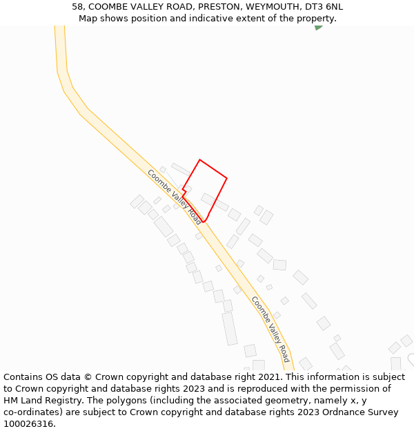 58, COOMBE VALLEY ROAD, PRESTON, WEYMOUTH, DT3 6NL: Location map and indicative extent of plot