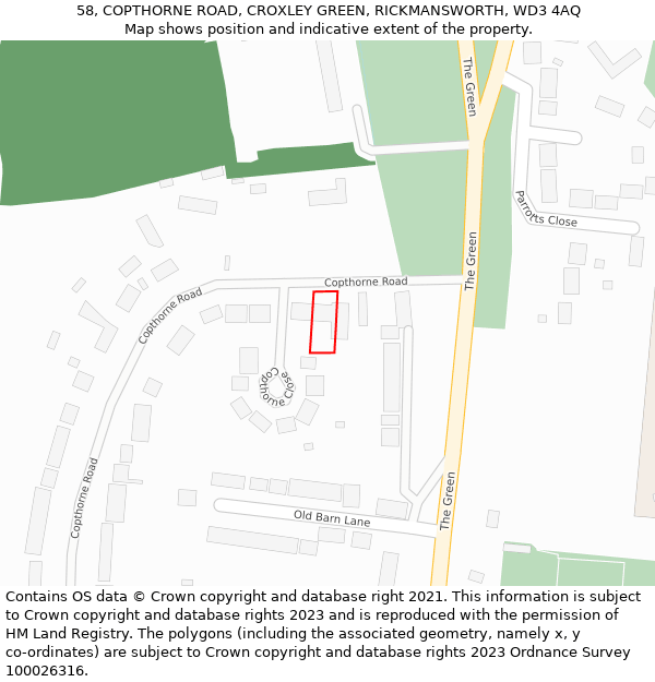 58, COPTHORNE ROAD, CROXLEY GREEN, RICKMANSWORTH, WD3 4AQ: Location map and indicative extent of plot