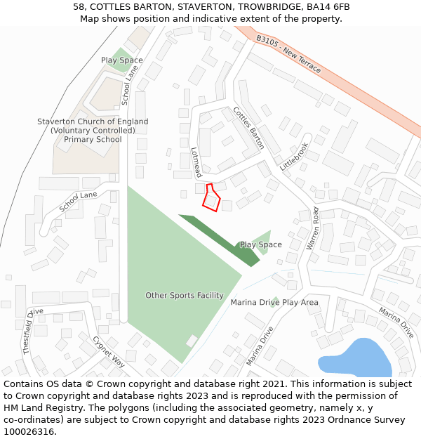 58, COTTLES BARTON, STAVERTON, TROWBRIDGE, BA14 6FB: Location map and indicative extent of plot