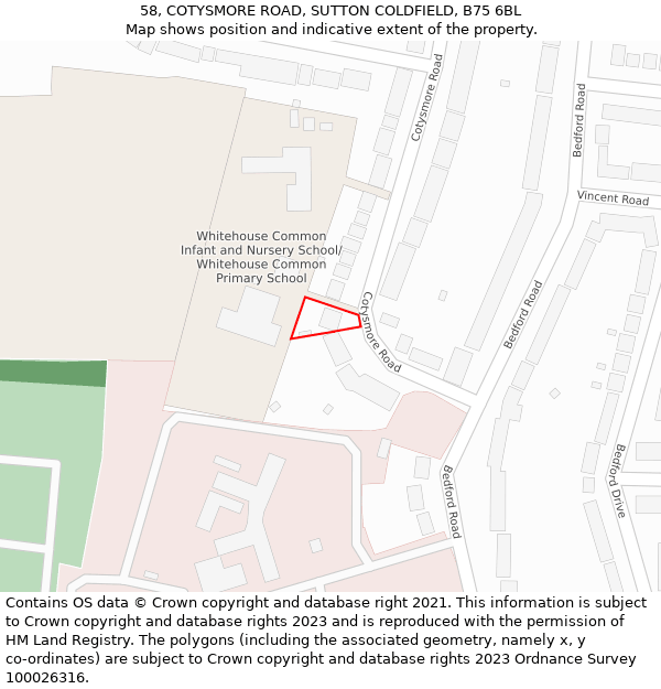58, COTYSMORE ROAD, SUTTON COLDFIELD, B75 6BL: Location map and indicative extent of plot