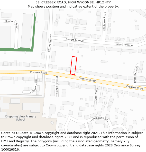 58, CRESSEX ROAD, HIGH WYCOMBE, HP12 4TY: Location map and indicative extent of plot