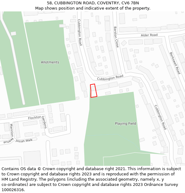 58, CUBBINGTON ROAD, COVENTRY, CV6 7BN: Location map and indicative extent of plot