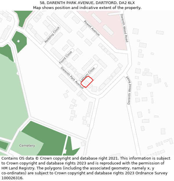 58, DARENTH PARK AVENUE, DARTFORD, DA2 6LX: Location map and indicative extent of plot