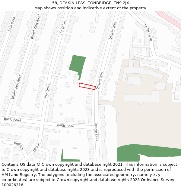 58, DEAKIN LEAS, TONBRIDGE, TN9 2JX: Location map and indicative extent of plot
