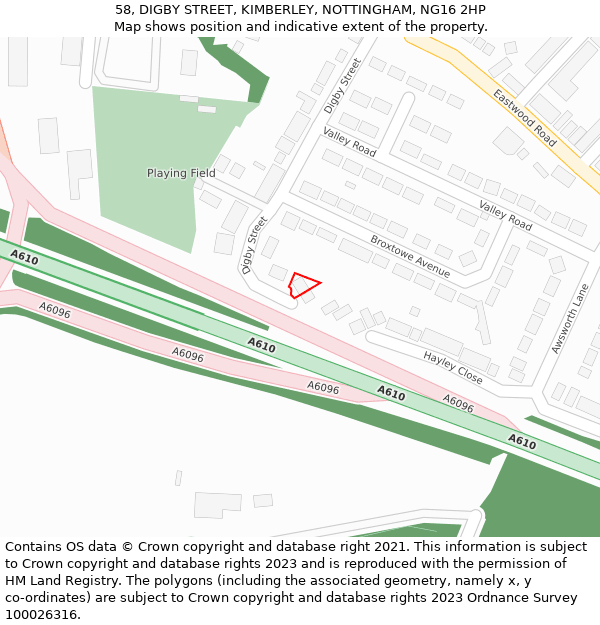 58, DIGBY STREET, KIMBERLEY, NOTTINGHAM, NG16 2HP: Location map and indicative extent of plot