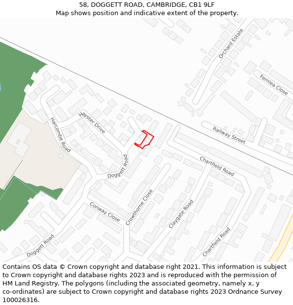 58, DOGGETT ROAD, CAMBRIDGE, CB1 9LF: Location map and indicative extent of plot