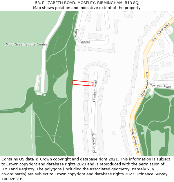 58, ELIZABETH ROAD, MOSELEY, BIRMINGHAM, B13 8QJ: Location map and indicative extent of plot