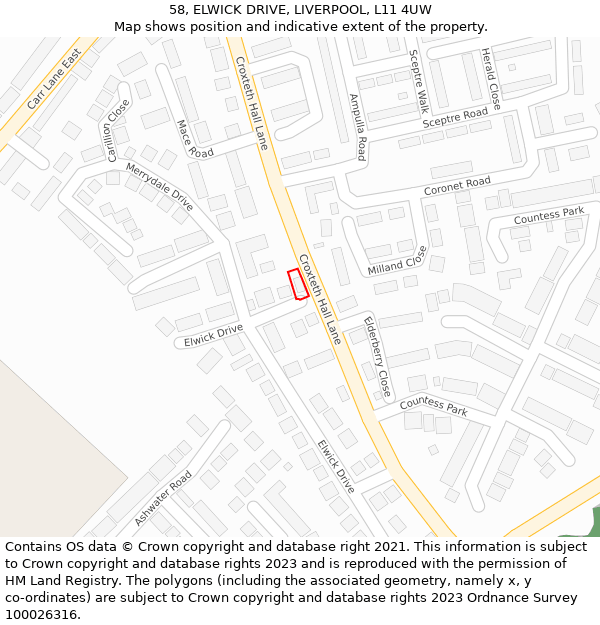 58, ELWICK DRIVE, LIVERPOOL, L11 4UW: Location map and indicative extent of plot