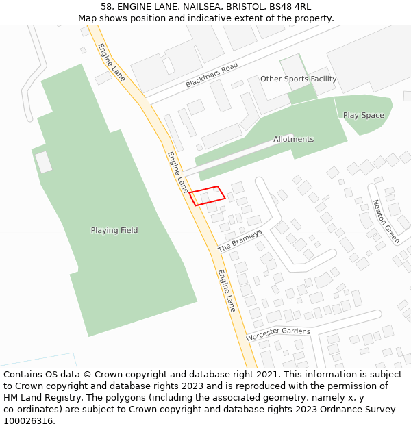 58, ENGINE LANE, NAILSEA, BRISTOL, BS48 4RL: Location map and indicative extent of plot