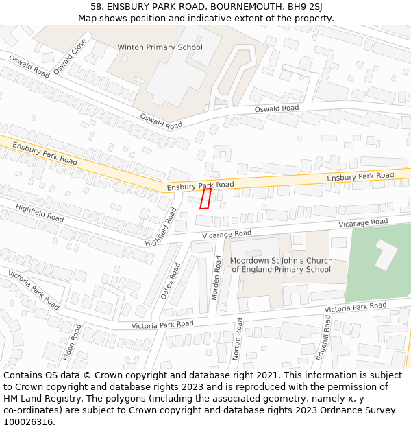 58, ENSBURY PARK ROAD, BOURNEMOUTH, BH9 2SJ: Location map and indicative extent of plot