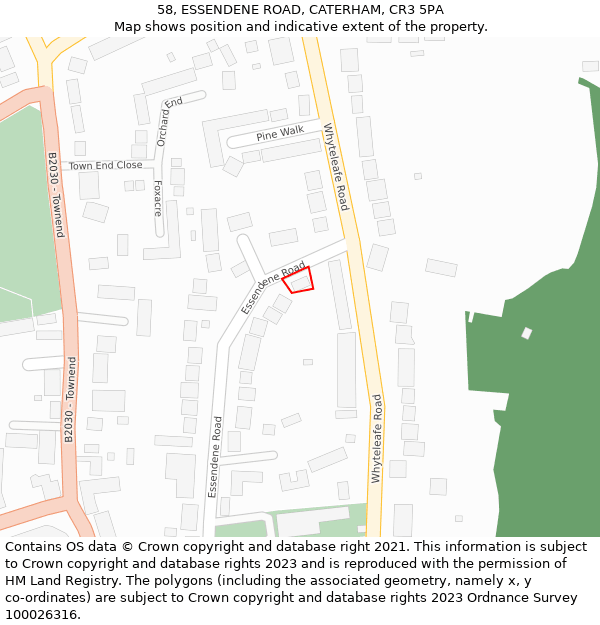 58, ESSENDENE ROAD, CATERHAM, CR3 5PA: Location map and indicative extent of plot