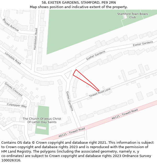 58, EXETER GARDENS, STAMFORD, PE9 2RN: Location map and indicative extent of plot