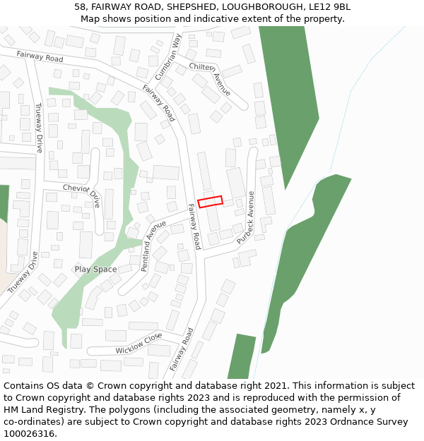 58, FAIRWAY ROAD, SHEPSHED, LOUGHBOROUGH, LE12 9BL: Location map and indicative extent of plot