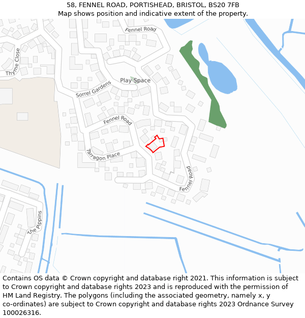 58, FENNEL ROAD, PORTISHEAD, BRISTOL, BS20 7FB: Location map and indicative extent of plot