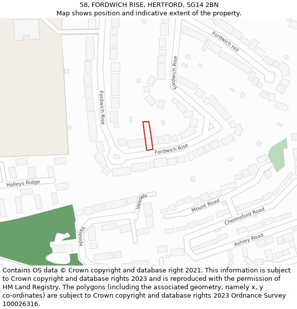 58, FORDWICH RISE, HERTFORD, SG14 2BN: Location map and indicative extent of plot