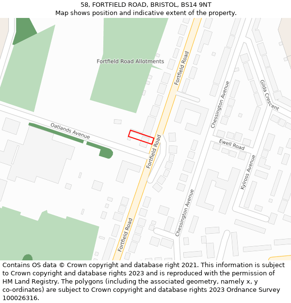 58, FORTFIELD ROAD, BRISTOL, BS14 9NT: Location map and indicative extent of plot