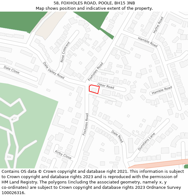 58, FOXHOLES ROAD, POOLE, BH15 3NB: Location map and indicative extent of plot