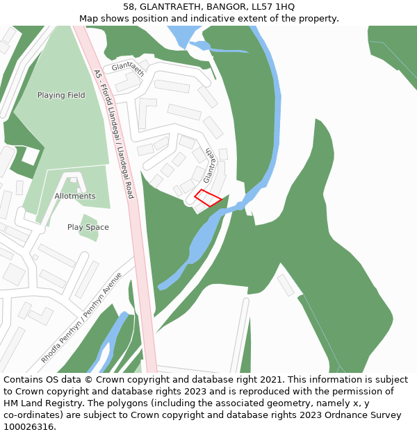 58, GLANTRAETH, BANGOR, LL57 1HQ: Location map and indicative extent of plot