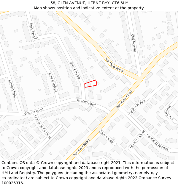 58, GLEN AVENUE, HERNE BAY, CT6 6HY: Location map and indicative extent of plot