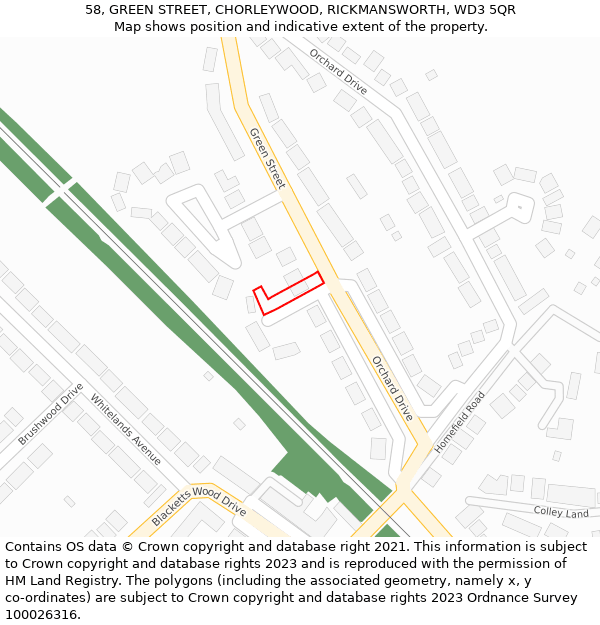 58, GREEN STREET, CHORLEYWOOD, RICKMANSWORTH, WD3 5QR: Location map and indicative extent of plot