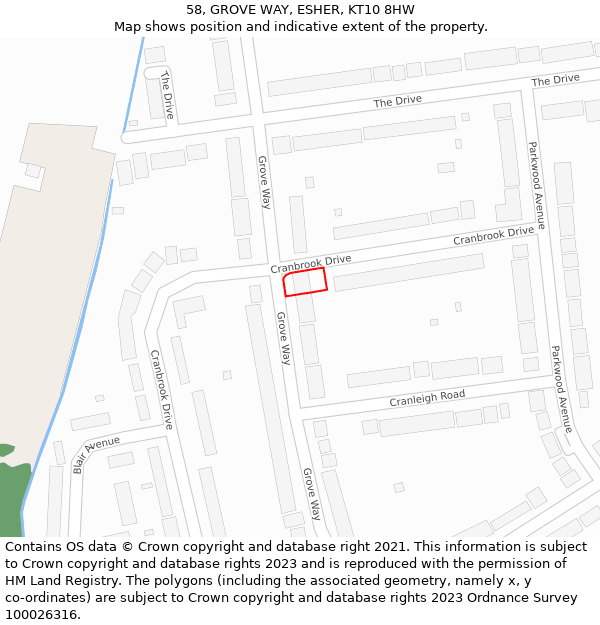 58, GROVE WAY, ESHER, KT10 8HW: Location map and indicative extent of plot