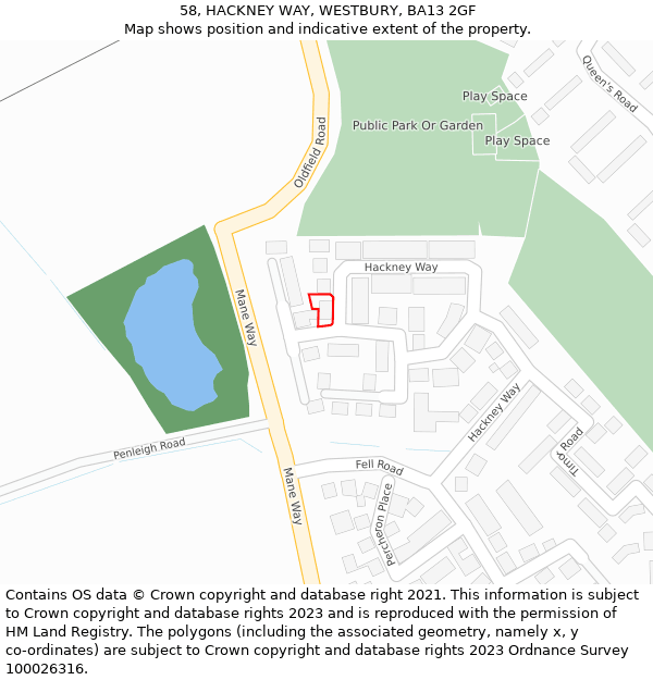 58, HACKNEY WAY, WESTBURY, BA13 2GF: Location map and indicative extent of plot