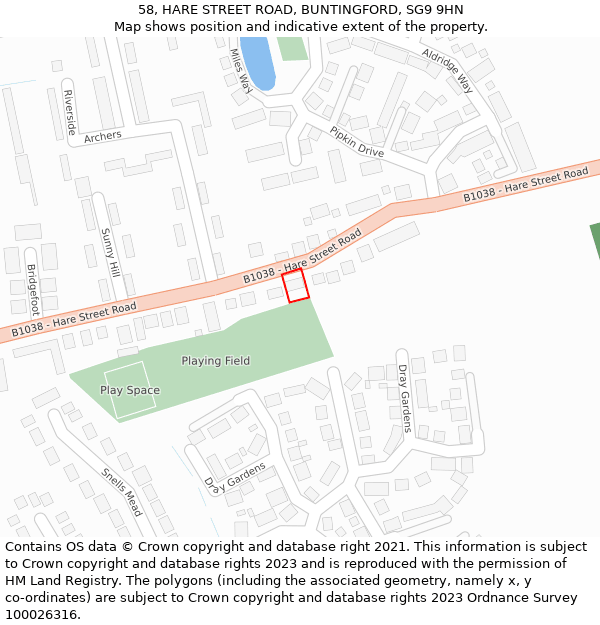 58, HARE STREET ROAD, BUNTINGFORD, SG9 9HN: Location map and indicative extent of plot