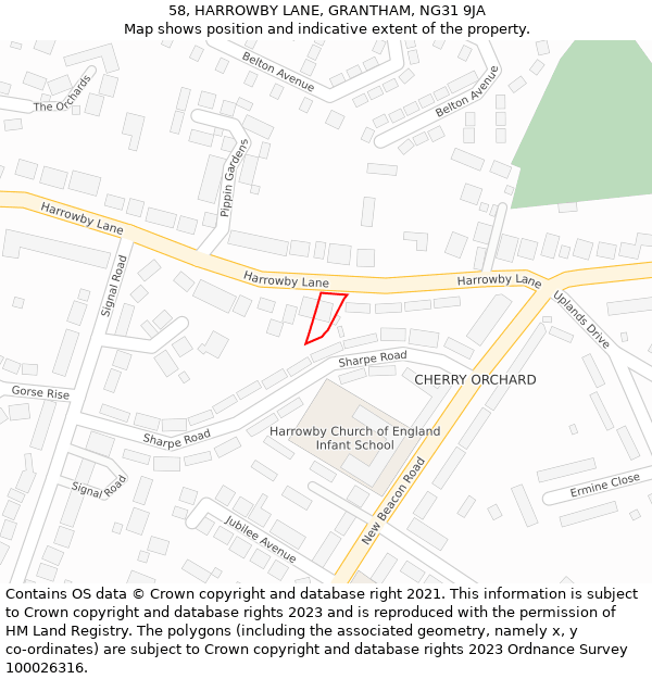 58, HARROWBY LANE, GRANTHAM, NG31 9JA: Location map and indicative extent of plot