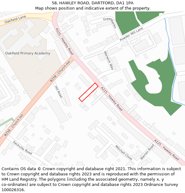 58, HAWLEY ROAD, DARTFORD, DA1 1PA: Location map and indicative extent of plot
