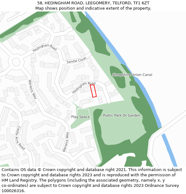 58, HEDINGHAM ROAD, LEEGOMERY, TELFORD, TF1 6ZT: Location map and indicative extent of plot