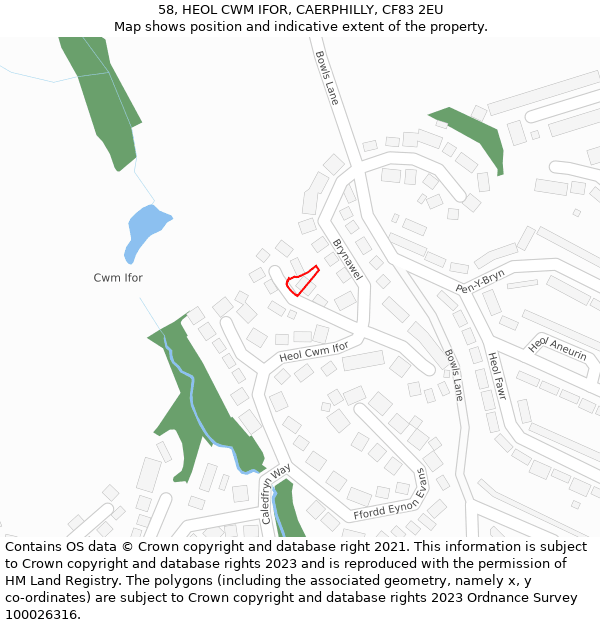 58, HEOL CWM IFOR, CAERPHILLY, CF83 2EU: Location map and indicative extent of plot