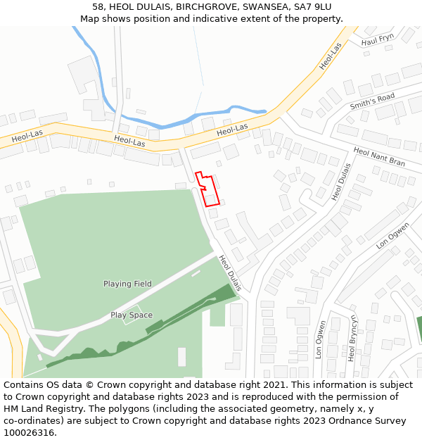 58, HEOL DULAIS, BIRCHGROVE, SWANSEA, SA7 9LU: Location map and indicative extent of plot