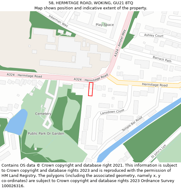 58, HERMITAGE ROAD, WOKING, GU21 8TQ: Location map and indicative extent of plot