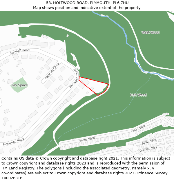 58, HOLTWOOD ROAD, PLYMOUTH, PL6 7HU: Location map and indicative extent of plot
