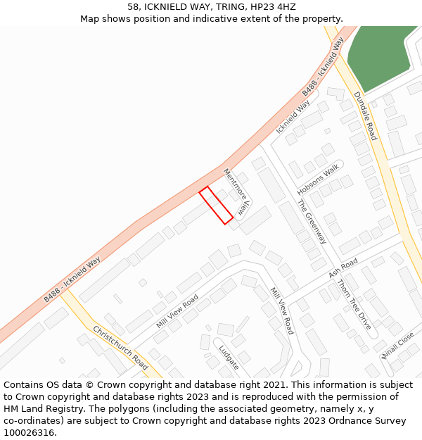 58, ICKNIELD WAY, TRING, HP23 4HZ: Location map and indicative extent of plot