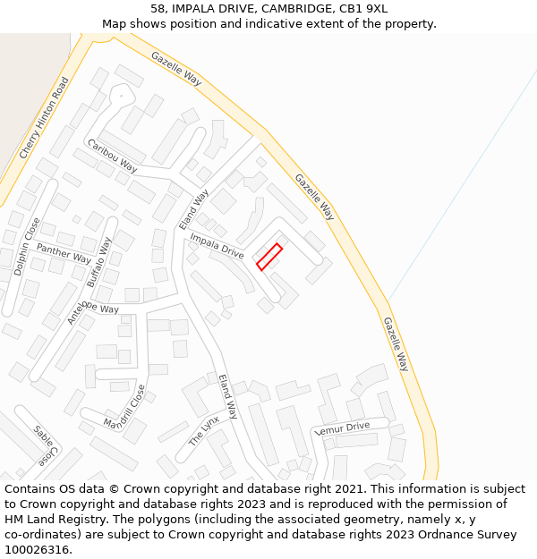 58, IMPALA DRIVE, CAMBRIDGE, CB1 9XL: Location map and indicative extent of plot