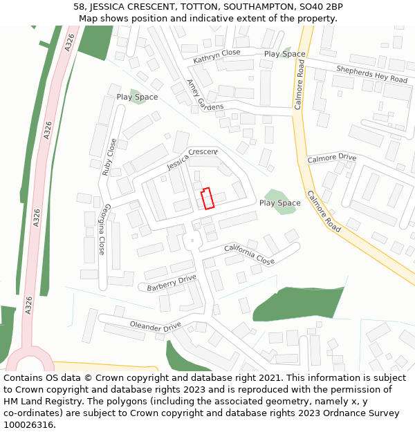 58, JESSICA CRESCENT, TOTTON, SOUTHAMPTON, SO40 2BP: Location map and indicative extent of plot