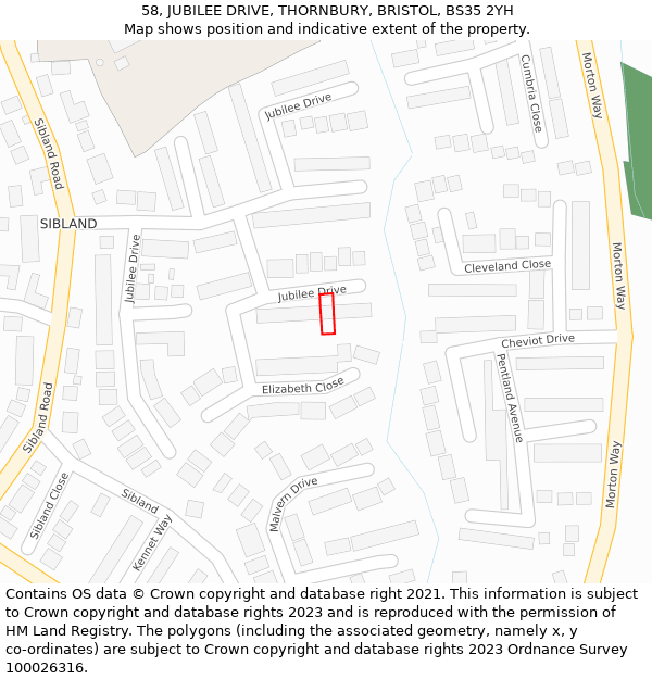 58, JUBILEE DRIVE, THORNBURY, BRISTOL, BS35 2YH: Location map and indicative extent of plot