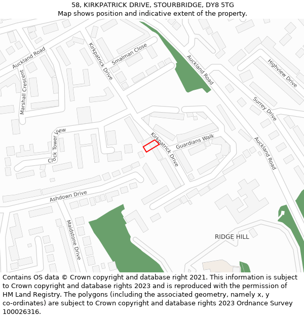 58, KIRKPATRICK DRIVE, STOURBRIDGE, DY8 5TG: Location map and indicative extent of plot